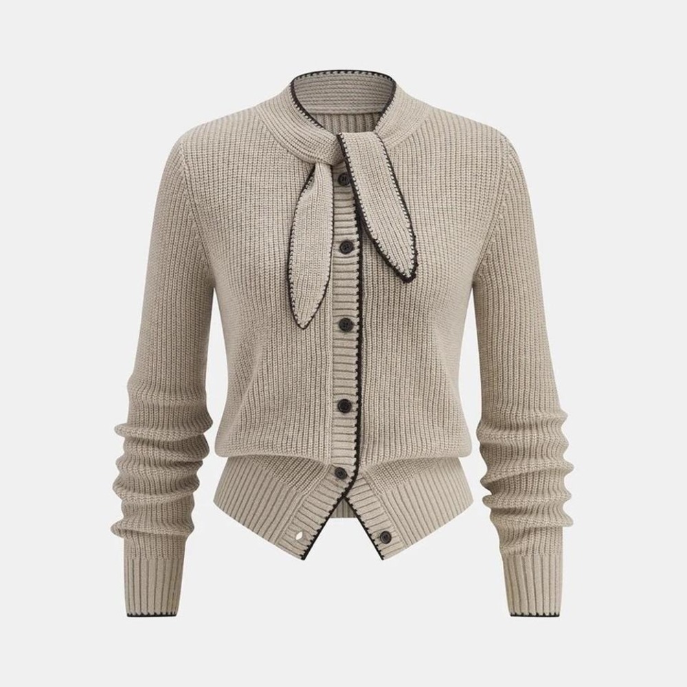 New commense Knit Wool Blend Cardigan with bow tie‎ medium